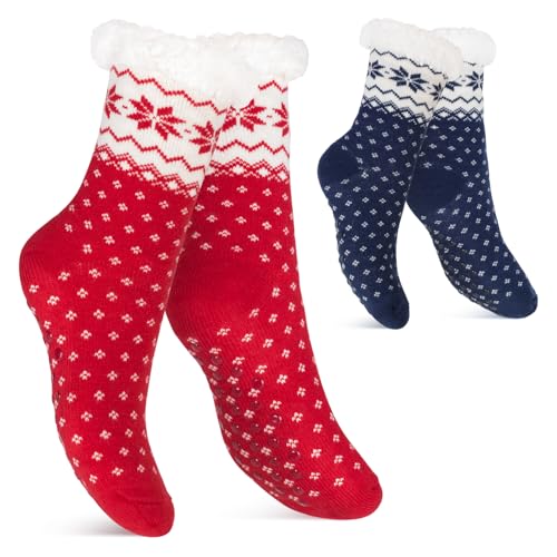 Footstar Damen und Herren Winter Haussocken (2 Paar) Kuschelsocken - Rot-Blau 39-42 von Footstar