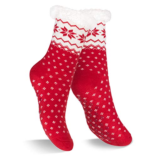 Footstar Damen und Herren Winter Haussocken (1 Paar) Kuschelsocken - Rot 35-38 von Footstar