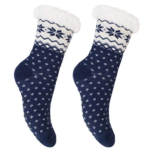 Footstar Damen und Herren Winter Haussocken (2 Paar) Kuschelsocken - Blau 35-38 von Footstar