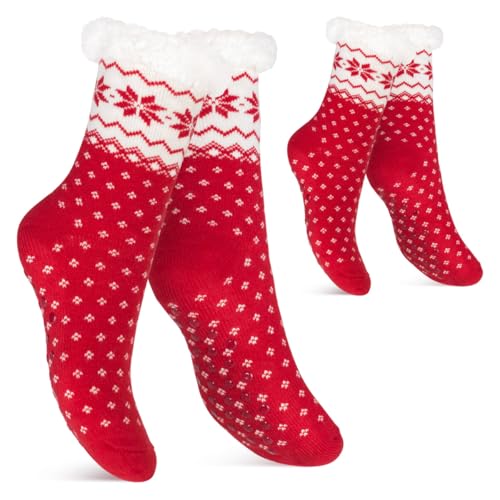 Footstar Damen und Herren Winter Haussocken (2 Paar) Kuschelsocken - Rot 39-42 von Footstar
