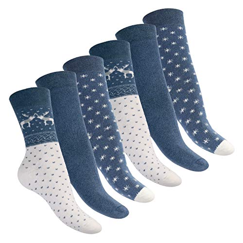 Footstar Damen Wintersocken (6 Paar) Warme Vollfrottee Socken mit Thermo Effekt - Blau 39-42 von Footstar