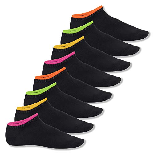 Footstar Herren & Damen Sneaker Socken (8 Paar), Kurze Sportsocken im Neon Look - Neon Flash Schwarz 35-38 von Footstar