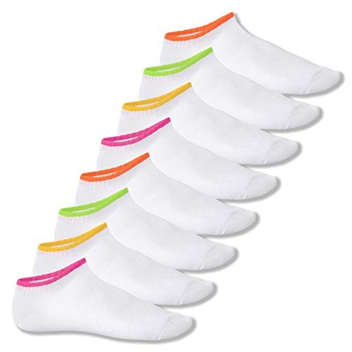 Footstar Herren & Damen Sneaker Socken (8 Paar), Kurze Sportsocken im Neon Look - Neon Flash - Weiß 35-38 von Footstar