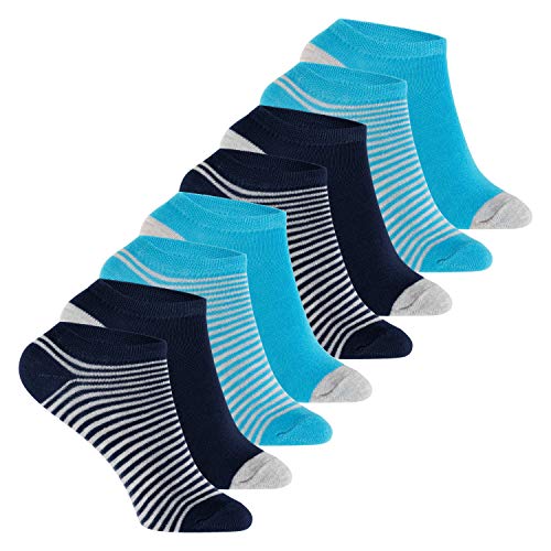 Footstar Kinder Sneaker Socken (8 Paar) Bunte Kurzsocken für Mädchen & Jungen - Blau geringelt 23-26 von Footstar