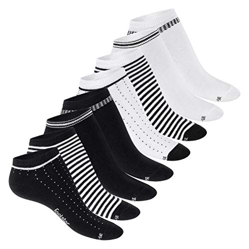 Footstar Damen Motiv Sneaker Socken (8 Paar), Kurze süße Söckchen mit Mustern - Schwarz-Weiß-Mix 35-38 von Footstar