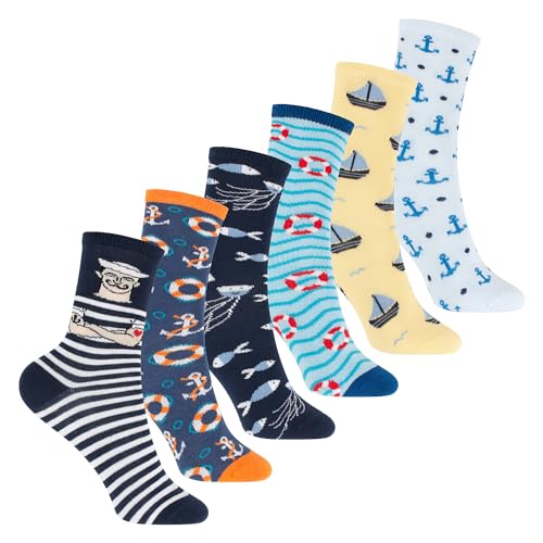 Footstar Bunte Baumwoll Socken mit lustigen Motiven für Mädchen & Jungen (6 Paar) - Aqua 35-38 von Footstar