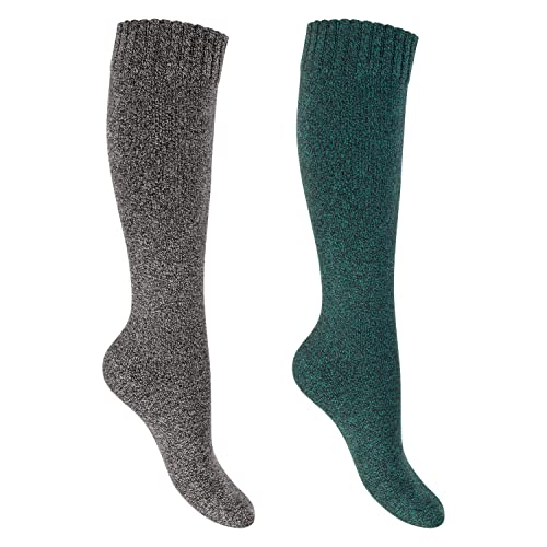 Footstar Damen Frottee Kniestrümpfe (2 Paar) Warme Baumwollsocken mit Thermo-Effekt - Grün-Grau 35-38 von Footstar