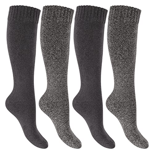 Footstar Damen Frottee Kniestrümpfe (4 Paar) Warme Baumwollsocken mit Thermo-Effekt - Anthra-Grau 39-42 von Footstar