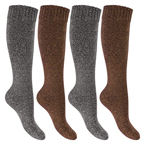 Footstar Damen Frottee Kniestrümpfe (4 Paar) Warme Baumwollsocken mit Thermo-Effekt - Orange-Grau 35-38 von Footstar