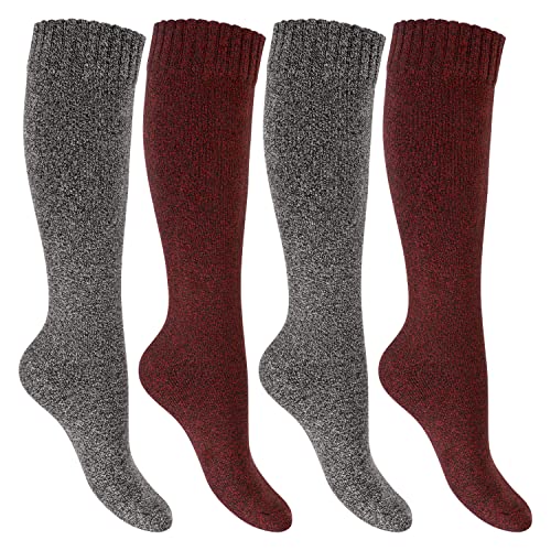 Footstar Damen Frottee Kniestrümpfe (4 Paar) Warme Baumwollsocken mit Thermo-Effekt - Rot-Grau 35-38 von Footstar