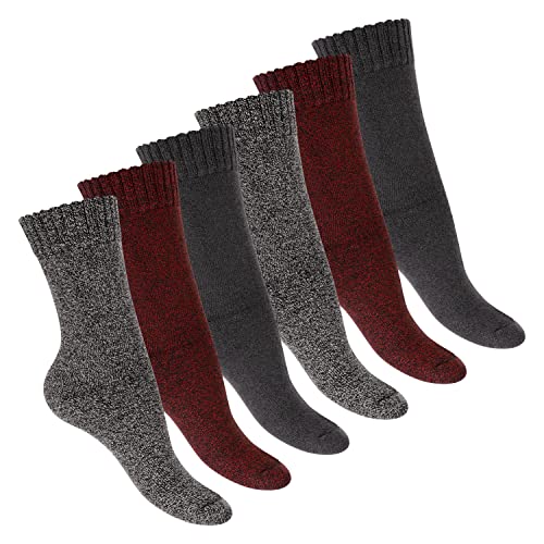 Footstar Damen Frottee Socken (6 Paar) Winter Socken mit Thermo Effekt - Grau-Rot 35-38 von Footstar
