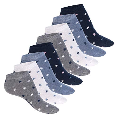 Footstar Damen Motiv Sneaker Socken (8 Paar), Kurze süße Söckchen mit Mustern - Jeans 35-38 von Footstar