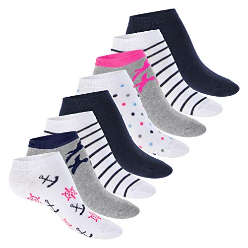 Footstar Damen Motiv Sneaker Socken (8 Paar), Kurze süße Söckchen mit Mustern - Maritim 35-38 von Footstar