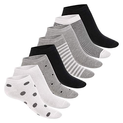 Footstar Damen Motiv Sneaker Socken (8 Paar) Kurze süße Söckchen mit Mustern - Schwarze Streifen 35-38 von Footstar