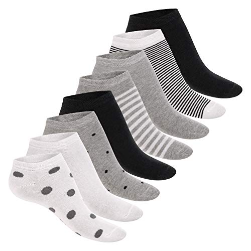 Footstar Damen Motiv Sneaker Socken (8 Paar), Kurze süße Söckchen mit Mustern - Schwarze Streifen 39-42 von Footstar