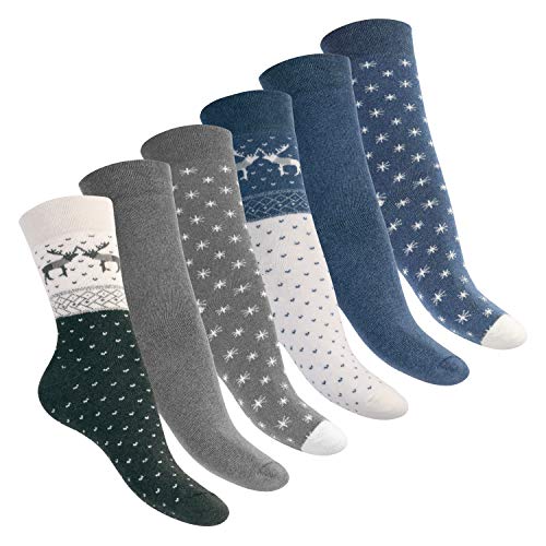 Footstar Damen Wintersocken (6 Paar) Warme Vollfrottee Socken mit Thermo Effekt - Blau-Grau 39-42 von Footstar