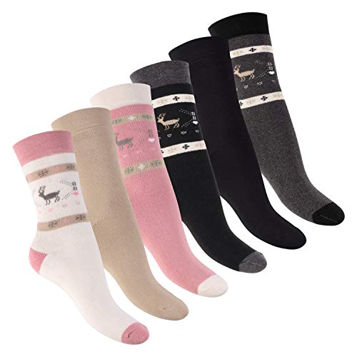 Footstar Damen Wintersocken (6 Paar) Warme Vollfrottee Socken mit Thermo Effekt - Schwarz-Rosa 35-38 von Footstar