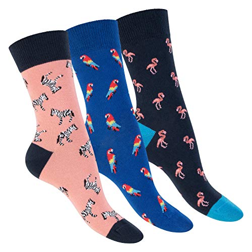 Footstar Damen & Herren Bunte Motiv Socken (3 Paar) Lustige Baumwoll Socken - Flamingo 41-46 von Footstar