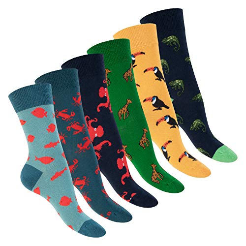 Footstar Damen & Herren Bunte Motiv Socken (6 Paar) Lustige Baumwoll Socken - Oceansafari 36-40 von Footstar