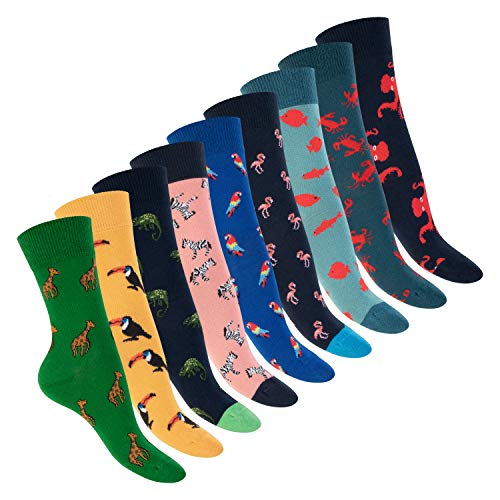 Footstar Damen & Herren Bunte Motiv Socken (9 Paar) Lustige Baumwoll Socken - Animals 41-46 von Footstar