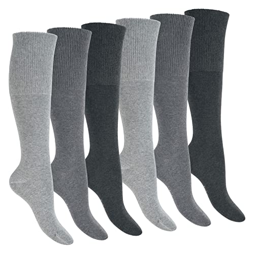 Footstar Damen & Herren Gesundheits Kniestrümpfe (6 Paar) Nahtfreie Diabetiker Strümpfe - Classic Grey 47-50 von Footstar