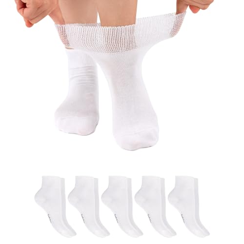 Footstar Damen & Herren Gesundheits Kurzschaft Socken (6 Paar) Nahtfreie Diabetiker Kurzsocken - Weiß 43-46 von Footstar