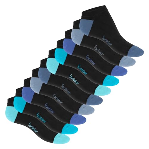 Footstar Damen und Herren Sneaker Socken (10 Paar) mit abgesetzter Ferse und Spitze - Blau 43-46 von Footstar