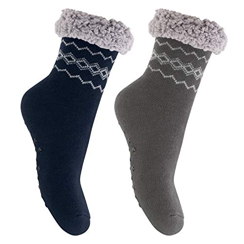 Footstar Damen und Herren Winter Haussocken (2 Paar) Kuschelsocken - Anthra-Navy 35-38 von Footstar