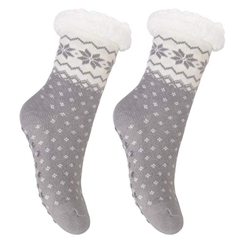 Footstar Damen und Herren Winter Haussocken (2 Paar) Kuschelsocken - Grau 35-38 von Footstar