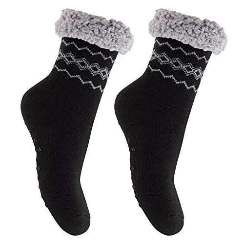 Footstar Damen und Herren Winter Haussocken (2 Paar) Kuschelsocken - Schwarz 39-42 von Footstar