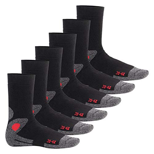 Footstar Damen & Herren 6 Paar Warme Wintersocken Vollfrottee Socken mit Thermo Effekt - Mix Schwarz mit Rot 43-46 von Footstar