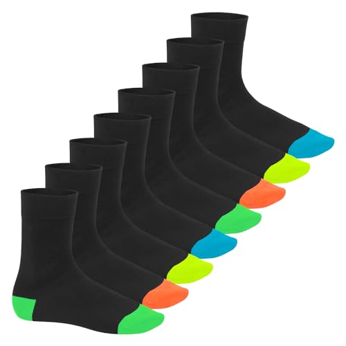 Footstar Herren & Damen Baumwollsocken (8 Paar) Socken im Neon Look - Fun Schwarz 39-42 von Footstar