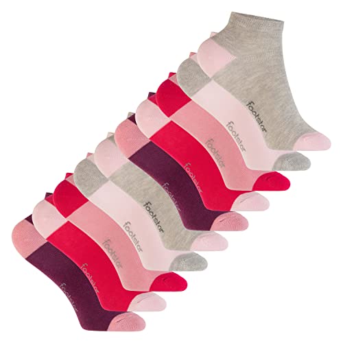 Footstar Kinder Baumwoll Kurzschaft Socken (10 Paar) mit abgesetzter Ferse und Spitze - Berry 31-34 von Footstar