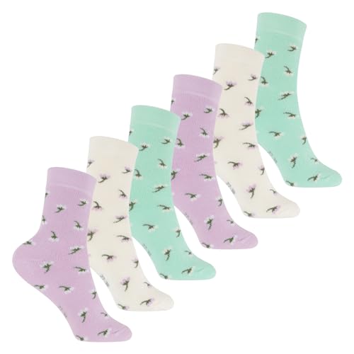 Footstar Kinder Frottee-Socken mit Motiv (6 Paar) Warme Socken mit Thermoeffekt - Blumen Motiv 31-34 von Footstar