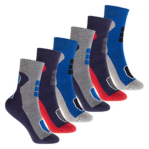 Footstar Kinder Outdoor Socken (6 Paar) Bunte Vollfrottee Socken mit Thermo-Effekt - Variante 2 Blau Rot 31-34 von Footstar