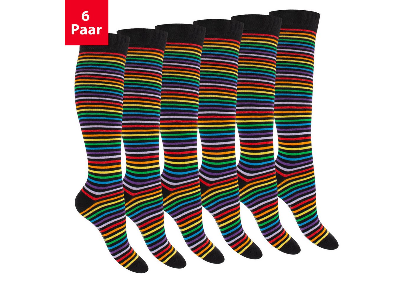 Footstar Langsocken Damen Kniestrümpfe geringelt (6 Paar) von Footstar