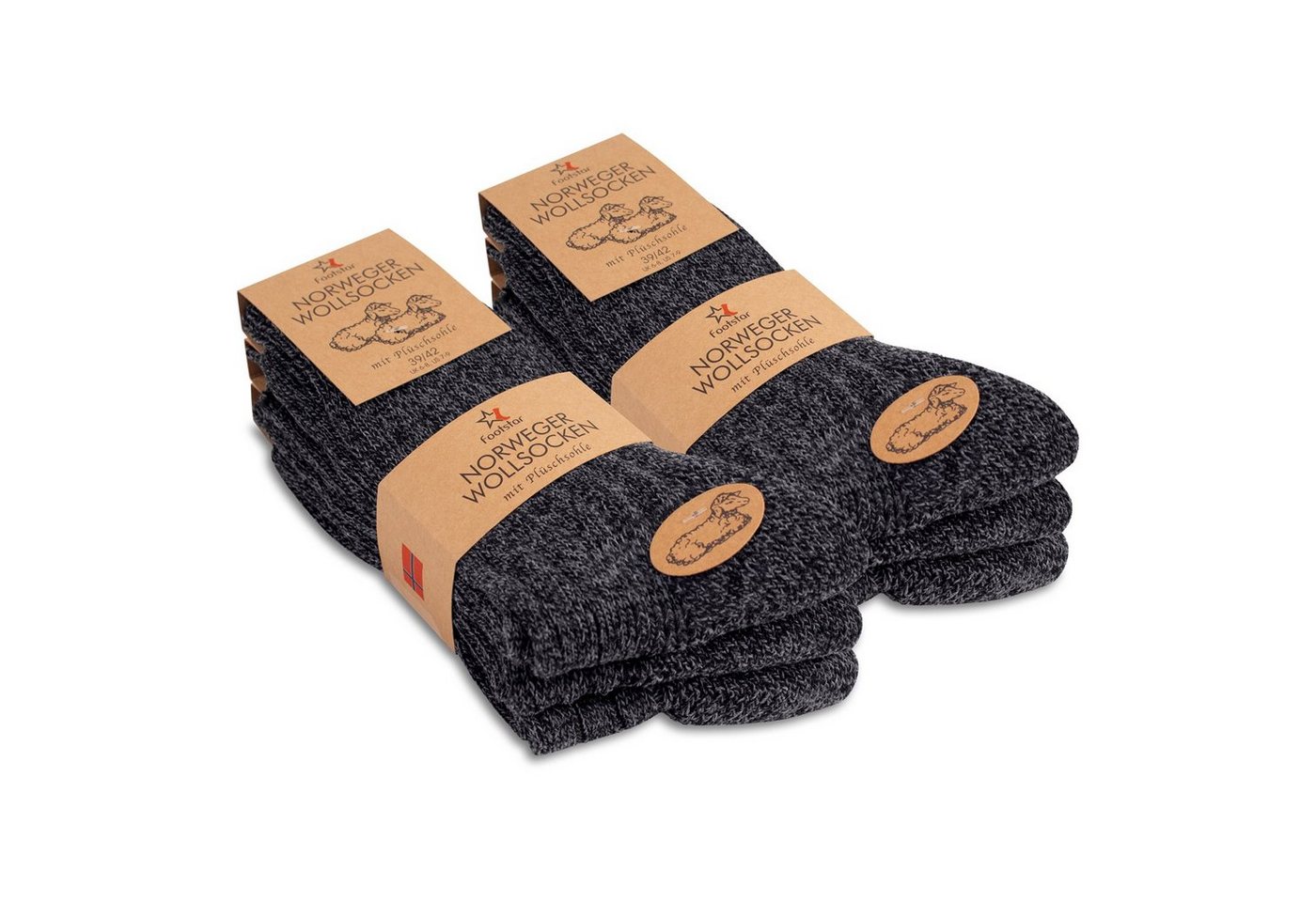 Footstar Norwegersocken Herren Winter Norweger Socken (6 Paar) Frottee Plüschsohle von Footstar