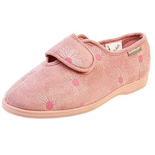 Dunlop Damen-Hausschuhe aus Velourslederimitat, Memory-Schaum, Touch-Close-Lasche, Größe 36, 37, 38, 39, 40, 41, Farbe: Pink, 36 EU von Footwear Studio