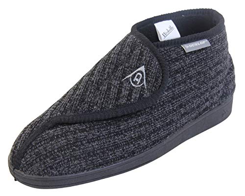 Dunlop Orthopädische Hausschuhe für Herren, verstellbar, Schwarz gestrickt, 42 EU von Footwear Studio