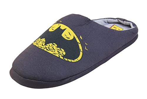 Footwear Studio Herren Batman Textil Fleecy Pantoletten, schwarz/gelb, 43 EU von Footwear Studio