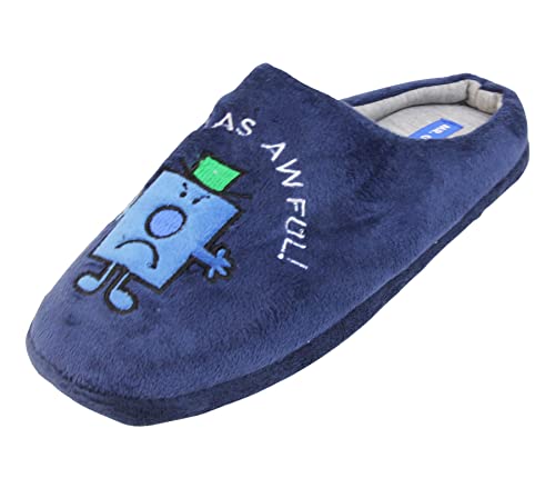 Footwear Studio Mr Grumpy Jungen Herren Hausschuhe – Mr Men Slip On Komfort Pantoletten Hausschuhe mit harter Sohle – Rückenfreie Hausschuhe Blau Herren Größe 7 8 9 10 11 12, blau, 44 EU von Footwear Studio