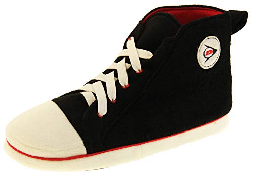 Herren Dunlop Warme Fleece Neuheit Sport Trainer Hausschuhe,Schwarz Hi Top Trainer Stiefel,L von Footwear Studio