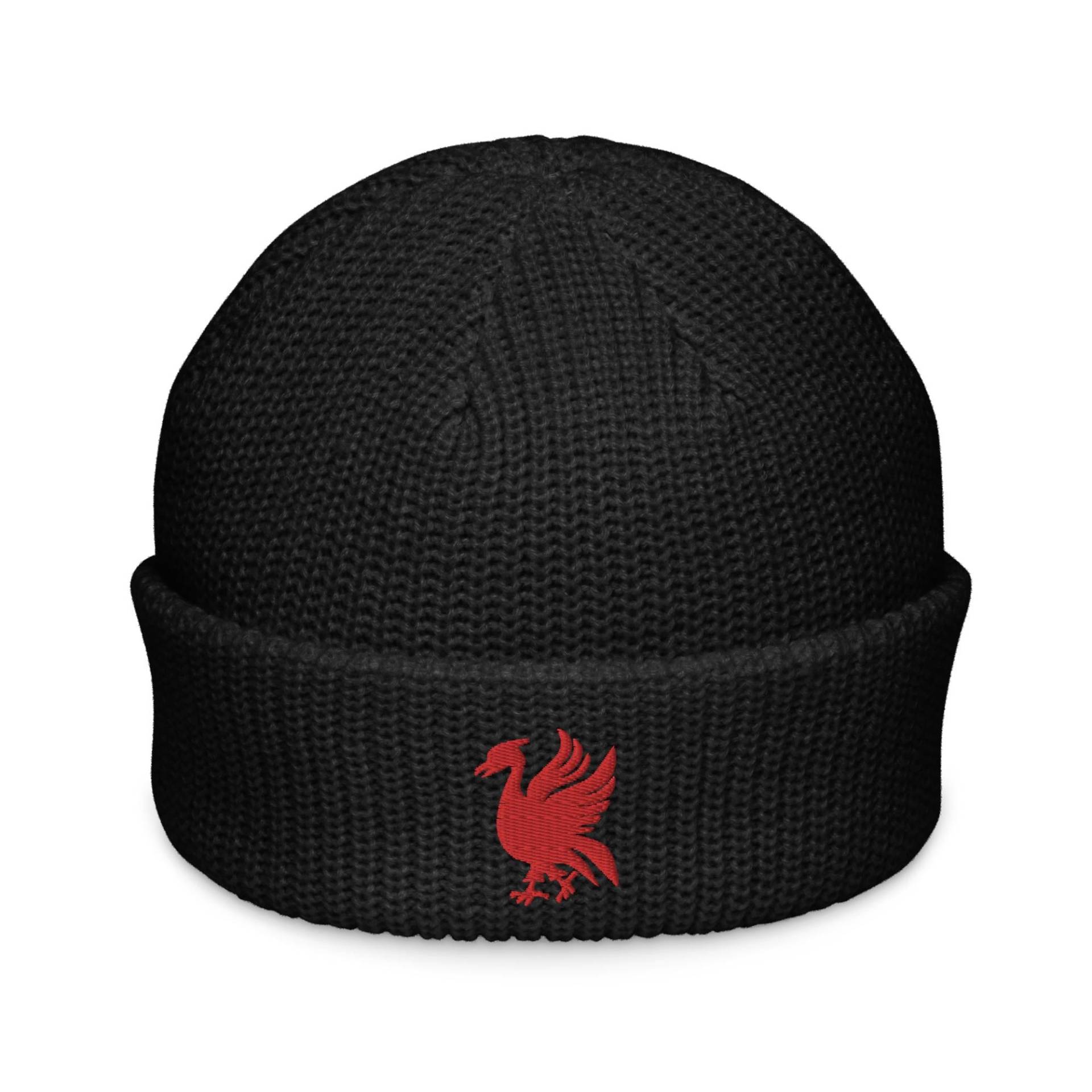 Red Bird Liverpool England Minimalist Design Embroidered Fisherman Beanie Soccer Football Hat von FootynRich
