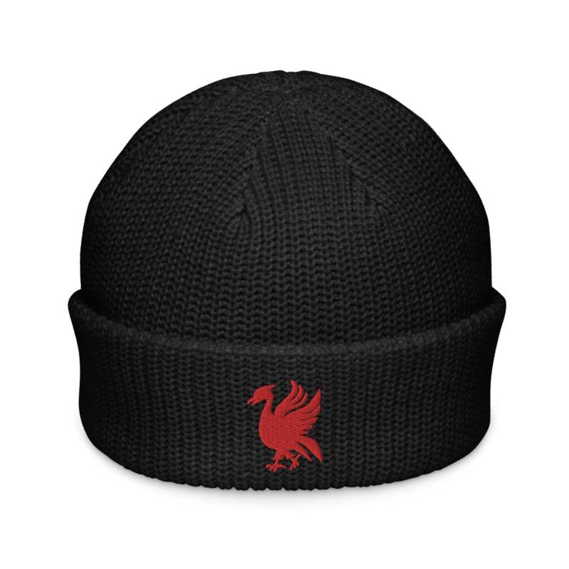 Red Bird Liverpool England Minimalist Design Embroidered Fisherman Beanie Soccer Football Hat von FootynRich