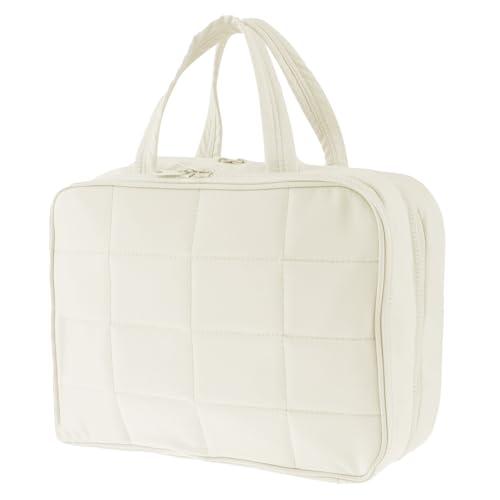 Foppla Kulturbeutel mit Fächern, tragbar, faltbar, Make-up-Kosmetiktasche, Organizer mit rutschfestem Metallhaken für Reisen, Fitnessstudio, Outdoor-Aktivitäten (Beige) von Foppla