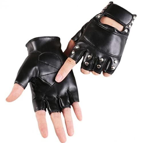 Fopytu Punk -Nieten Halbfinger Pu Lederhandschuhe Steampunk Gotische Fingerlose Handschuhe Tanzleistung Handschuhe von Fopytu