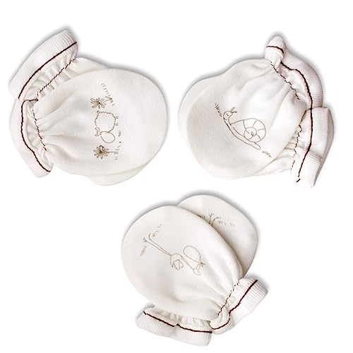 For Babies - 3 x Bio-Baumwolle Baby Kratzhandschuhe Kratzfäustlinge für Neugeborene Jungen und Mädchen 0 bis 3 Monate/Anti Scratch Mittens Newborn Organic Cotton (3 Paar: Schnecke+Schäfchen+Storch) von For Babies