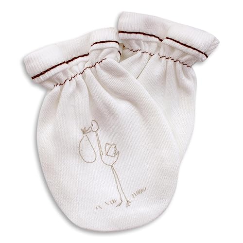 For Babies - Bio-Baumwolle Baby Kratzhandschuhe Kratzfäustlinge für Neugeborene Jungen und Mädchen 0 bis 3 Monate/Anti Scratch Mittens Newborn Organic Cotton (Storch) von For Babies