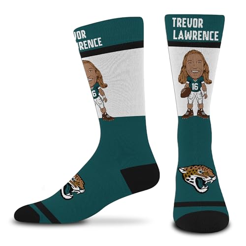 FBF - Jacksonville Jaguars NFL Player # Schuhe für Männer und Frauen Game Day Bekleidung Kleid Socken - Trevor Lawrence, Trevor Lawrence - Jacksonville Jaguars, Large von For Bare Feet