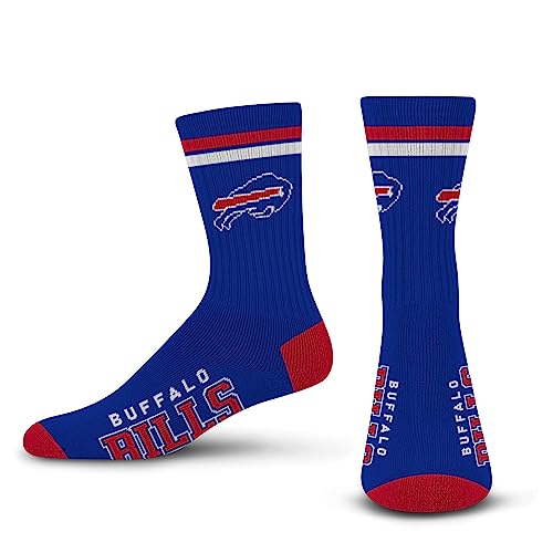 FBF - NFL 2 Streifen Erwachsene Team Logo Crew Kleid Socken Schuhe für Männer & Frauen Game Day Bekleidung Größe XL XL Extra Large, Buffalo Bills, Large von For Bare Feet